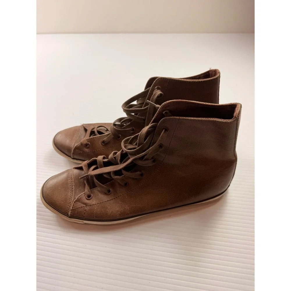 Converse All Star Brown Leather High Top Slim Sole Sneakers Mens 9.5 Boots - Picture 2 of 7